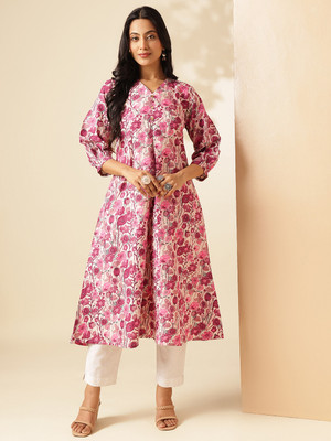 VBUYZ Women Printed A-line Kurta(Pink)