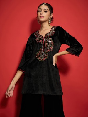 Shae by SASSAFRAS Women Embroidered Ethnic Dress Kurta(Black)