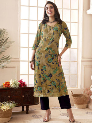 ANOUK Women Printed A-line Kurta(Beige)