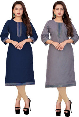 AAI MOGAL Women Solid Straight Kurta(Purple)