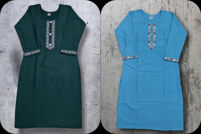 Shahbazcreation Women Solid A-line Kurta(Green)