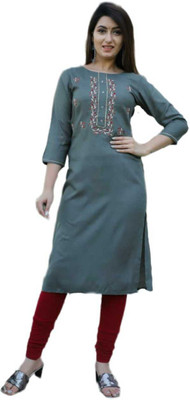 aadi Women Printed Straight Kurta(Grey)