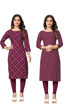 Sisa Women Block Print Asymmetric Kurta(Maroon)