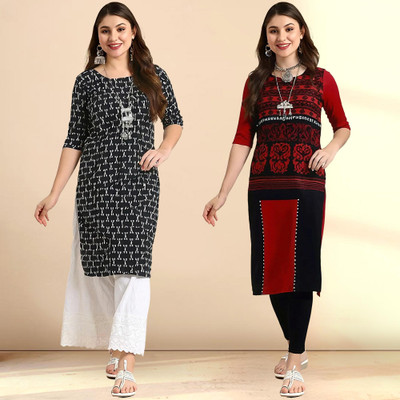EthnicBasket Women Printed Straight Kurta(Multicolor)