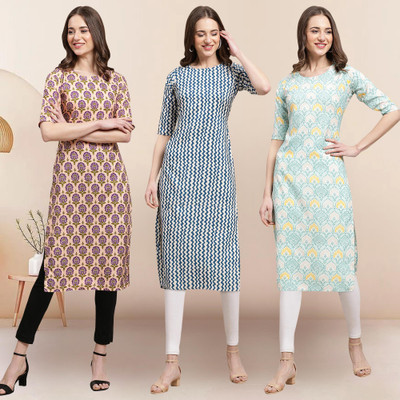 1 Stop Fashion Women Printed Straight Kurta(Multicolor)