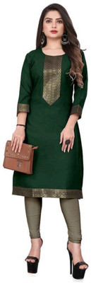 Maaa Meladi CreationS Women Solid Straight Kurta(Green)