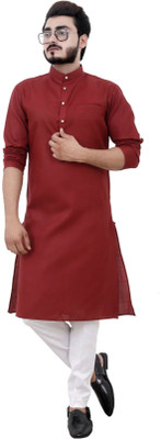 Shree Dutt Creation Men Solid Straight Kurta(Maroon)