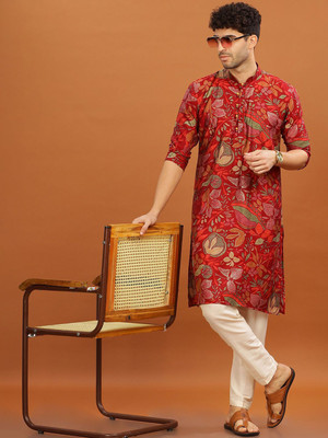 ANOUK Men Printed Straight Kurta(Red)
