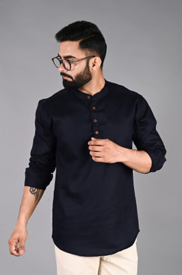 FUBAR Men Solid Straight Kurta(Dark Blue)