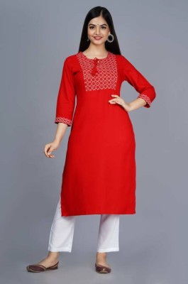 PRIYALIFASHION Women Embroidered Straight Kurta(Red)