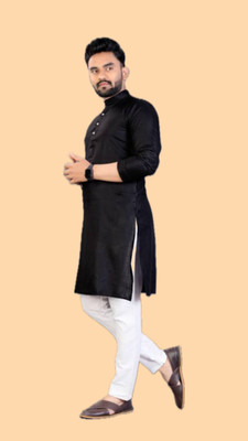 HouseOfCommon Men Solid A-line Kurta(Black)
