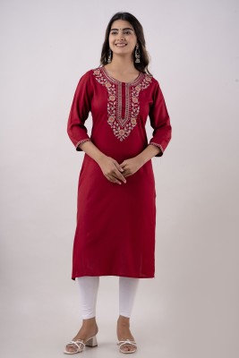 BRIJBESH Women Embroidered A-line Kurta(Maroon)