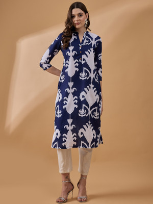 Winza Designer Women Printed Straight Kurta(Dark Blue)