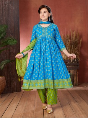 SANGARIA Girls Embroidered A-line Kurta(Blue, Green)