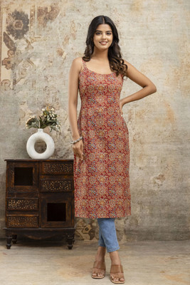 Label Adrija Women Floral Print A-line Kurta(Red)