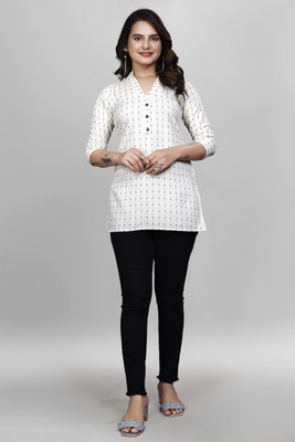 MANTRA DESIGNER Women Printed Straight Kurta(White)