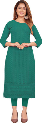 ZAZADIYA IMPEX Women Self Design Straight Kurta(Green)