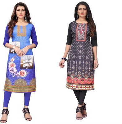 Yasti Enterprise Women Printed Anarkali Kurta(Blue, Black)