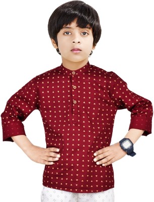 MADE IN THE SHADE Boys Printed Straight Kurta(Maroon)