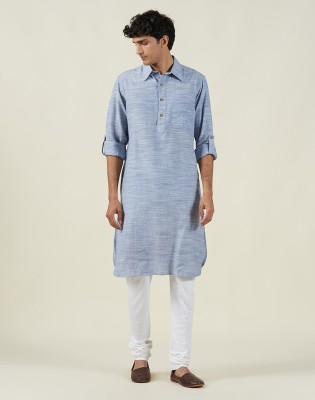 Fabindia Men Solid Straight Kurta(Blue)