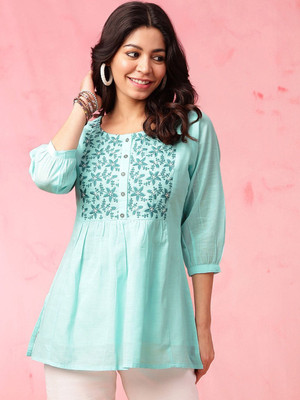 ANOUK Women Embroidered A-line Kurta(Blue)