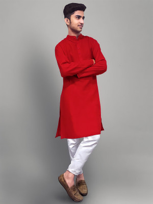 1 Stop Fashion Men Solid Straight Kurta(Red)