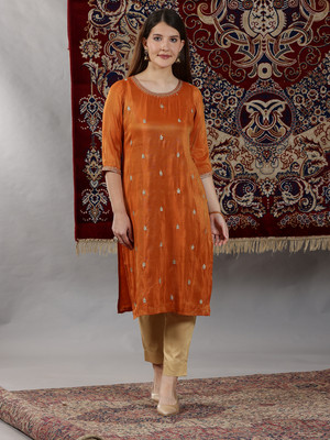 Aurelia Women Embellished Straight Kurta(Orange)