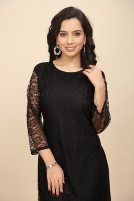 Manthan Creation Women Self Design A-line Kurta(Black)