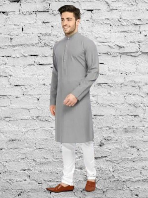 Fres Creation Men Printed Straight Kurta(Grey)