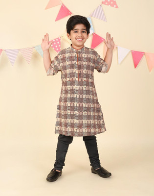 Fabindia Boys Printed Straight Kurta(Multicolor)