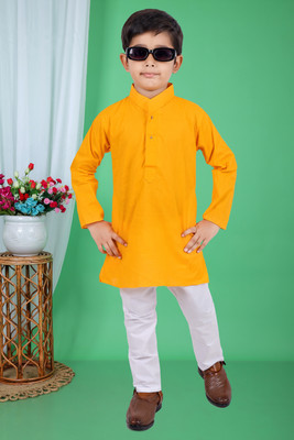 ANJUMCOLLECTION Boys Solid A-line Kurta(Yellow)