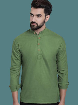 COSLETIC Men Solid Straight Kurta(Green)