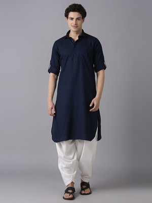 Rajubhai Hargovindas Men Solid Pathani Kurta(Blue)