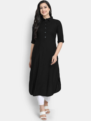 looknchoice Women Solid A-line Kurta(Black)