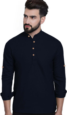 BHUVIKOO Men Solid A-line Kurta(Dark Blue)