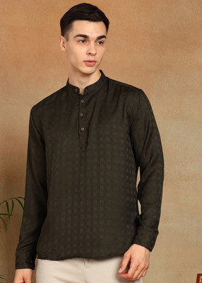 FUBAR Men Self Design Straight Kurta(Dark Green)