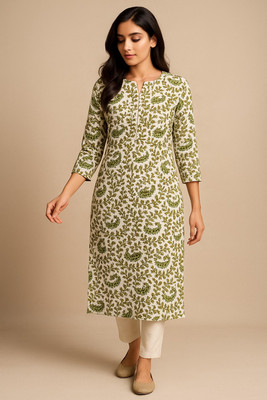 VNS Creation Women Floral Print A-line Kurta(Green)