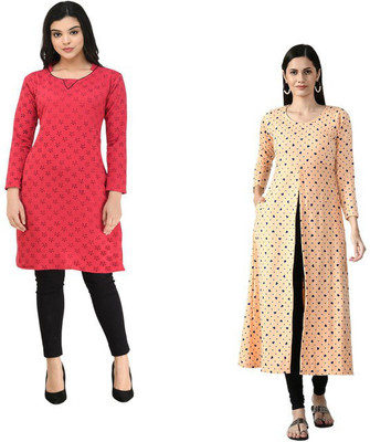 Indeweaves Women Printed A-line Kurta(Multicolor)