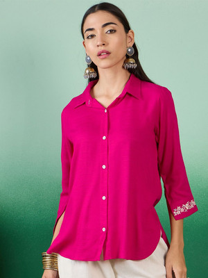 Sangria Women Solid Straight Kurta(Pink)