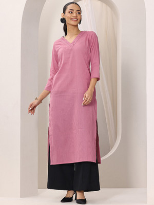 LIBAS Women Printed Straight Kurta(Pink)