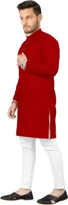 Shree Dutt Creation Men Solid Straight Kurta(Red)