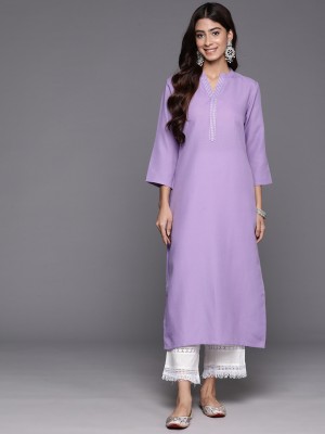 Varanga Women Solid Straight Kurta(Purple)