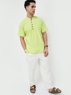 MELANGE Men Solid A-line Kurta(Green)