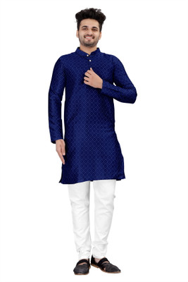PARALLEL TIMES Men Solid Straight Kurta(Dark Blue)