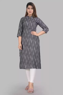 NAVNEET Girls Floral Print Straight Kurta(Grey)