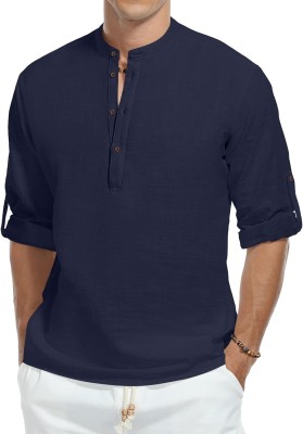 Fifth U Men Solid Straight Kurta(Dark Blue)