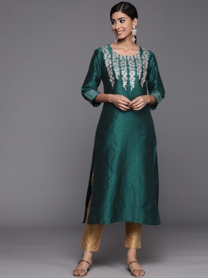 Varanga Women Embellished Straight Kurta(Green)