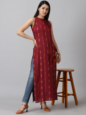 Dk Fab Women Printed A-line Kurta(Maroon)