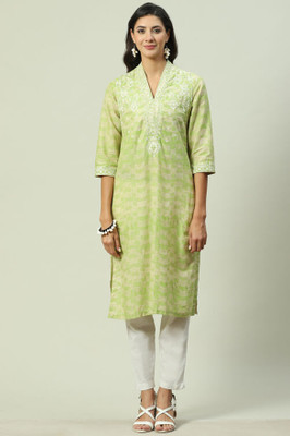 BIBA Women Printed Straight Kurta(Green)