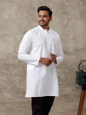 Ramraj Cotton Men Solid Frontslit Kurta(White)